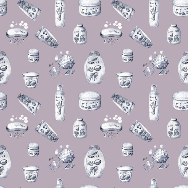 无缝图案与浴缸配件图片下载