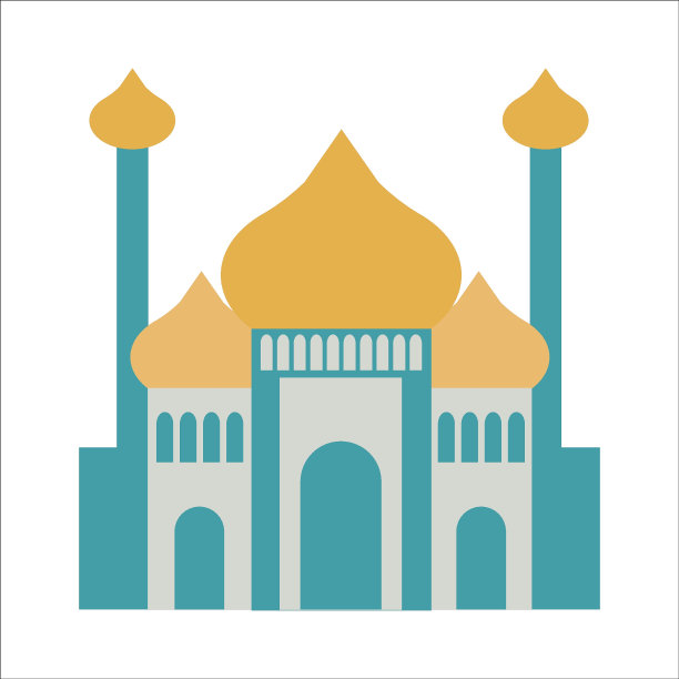 白色孤立背景下的清真寺。平的风格。图片下载