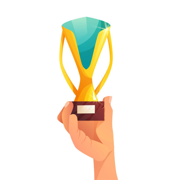 成功者手里拿着酒杯，代表着成就、领导、胜利和成功。杯冠军奖杯。金色的奖。图标为2d游戏。卡通矢量插图。图片下载