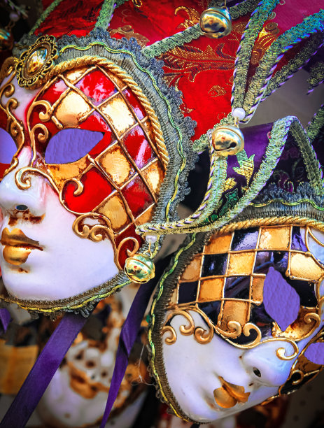明亮的威尼斯狂欢节面具，意大利，威尼斯的化妆舞会图片下载