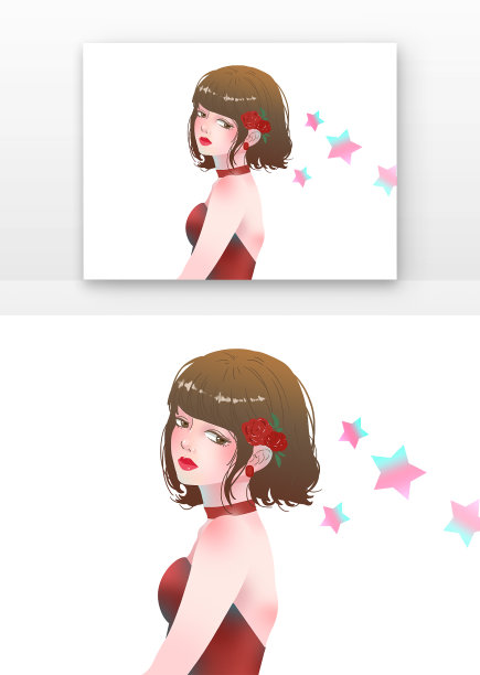 短发妇女节水彩女孩图片下载
