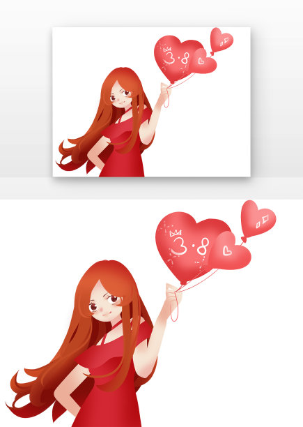 妇女节小清新女孩拿气球图片下载