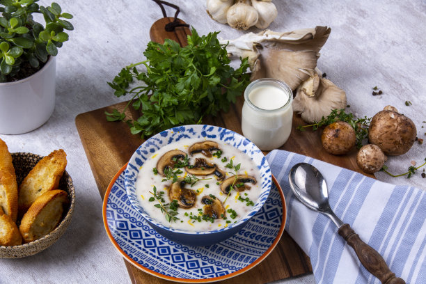 传统风味的奶油蘑菇汤图片下载