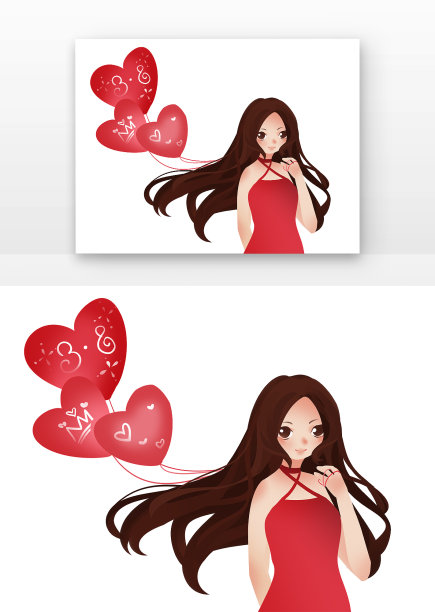 红色妇女节小清新女孩拿气球图片下载