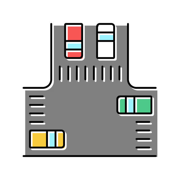 十字路口与汽车颜色图标矢量插图图片下载