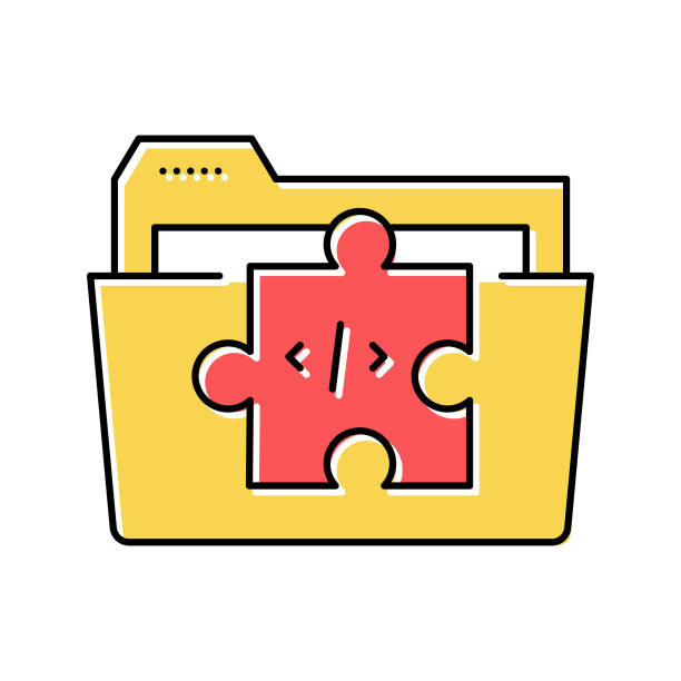 文件夹与程序代码文件彩色图标矢量插图图片下载
