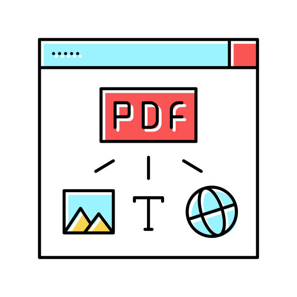 图像，文本和网站页到PDF文件彩色图标矢量插图图片下载