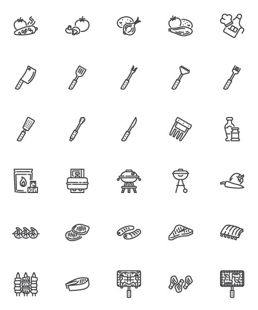 烧烤食品线图标设置图片下载