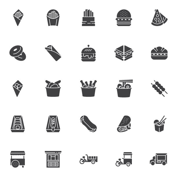 街头食物矢量图标设置图片下载