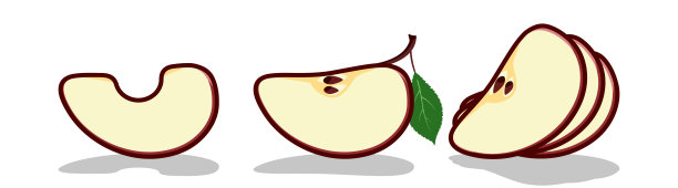 苹果红片。切片矢量多汁苹果。果实躺在白色的表面上，投下阴影。图片下载