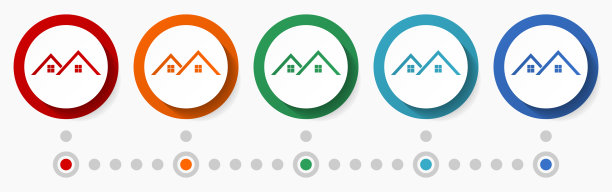 首页，房子，建筑概念矢量图标集，平面设计彩色按钮，5种颜色的信息图形模板选项图片下载