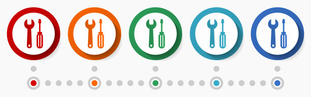 服务，工具概念矢量图标集，平面设计彩色按钮，5种颜色的信息图形模板选项图片下载