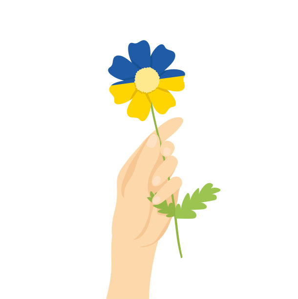 手握绘有乌克兰国旗颜色的卡米色图片下载