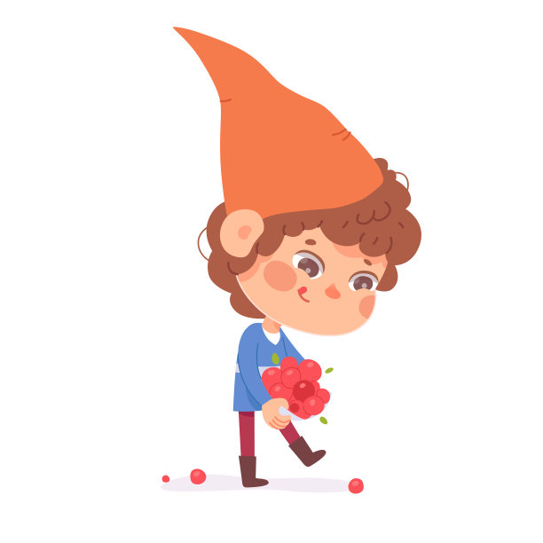 侏儒男孩在森林或种植园里采摘红浆果做果酱，小孩拿着浆果收割图片下载