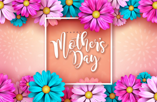 快乐的母亲节插图与春天的花和印刷字母在花卉图案背景。向量庆祝设计模板贺卡，旗帜，传单，邀请，小册子，海报。图片下载
