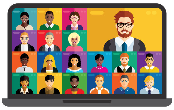 视频会议。不同性格的人的矢量图。每个角色都是独立的。虚拟的事件。图片下载