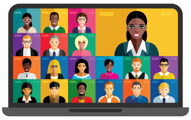 视频会议。不同性格的人的矢量图。每个角色都是独立的。虚拟的事件。图片下载