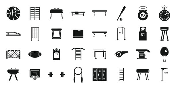 学校体育馆图标设置简单的向量。俱乐部设备图片下载