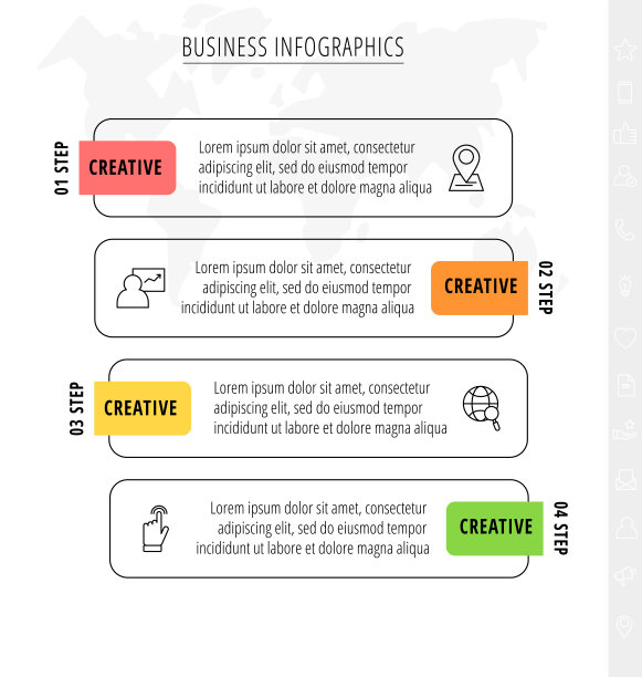四个横排的矩形元素。矢量现代信息图形设计模板。业务图的4步概念。方框图，过程可视化，演示图片下载