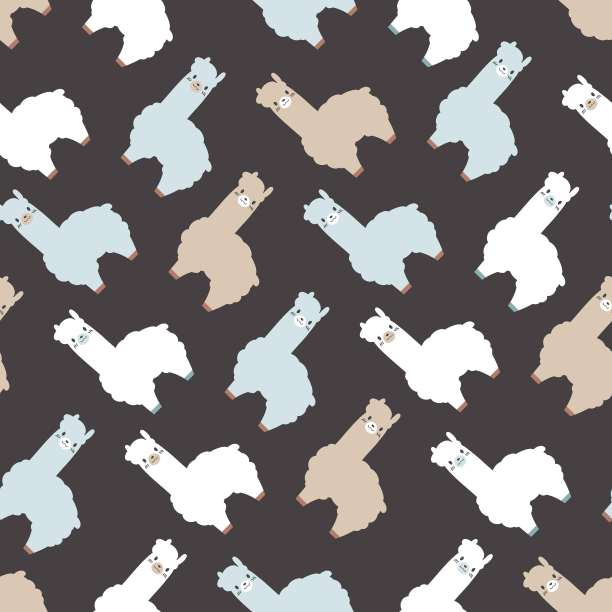 可爱的羊驼矢量图形平面卡通艺术无缝模式图片下载