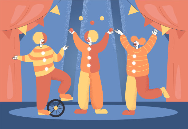 在马戏团表演的卡通小丑或杂耍演员图片下载