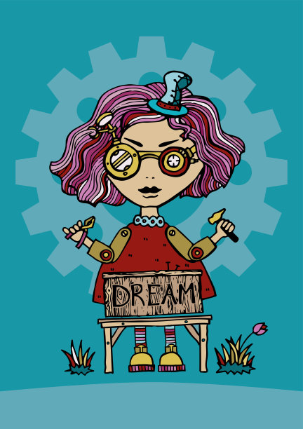 可爱的蒸汽朋克女孩，木头大师图片下载