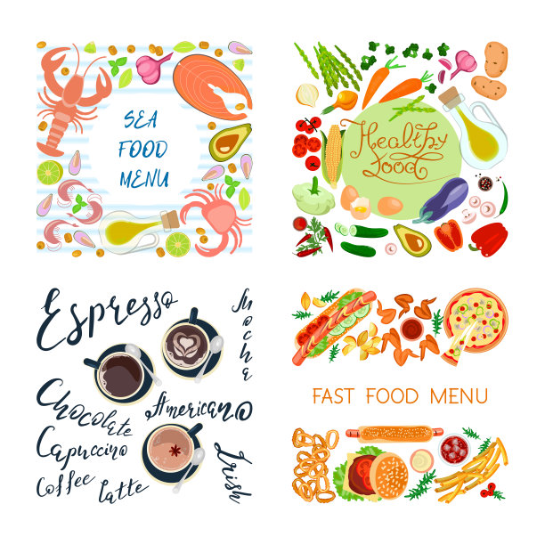 一套不同颜色的食物框架图片下载