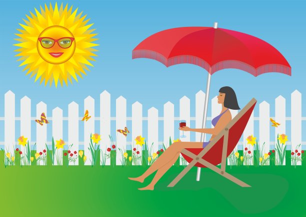 阳光明媚的日子在花园里。向量预展。图片下载