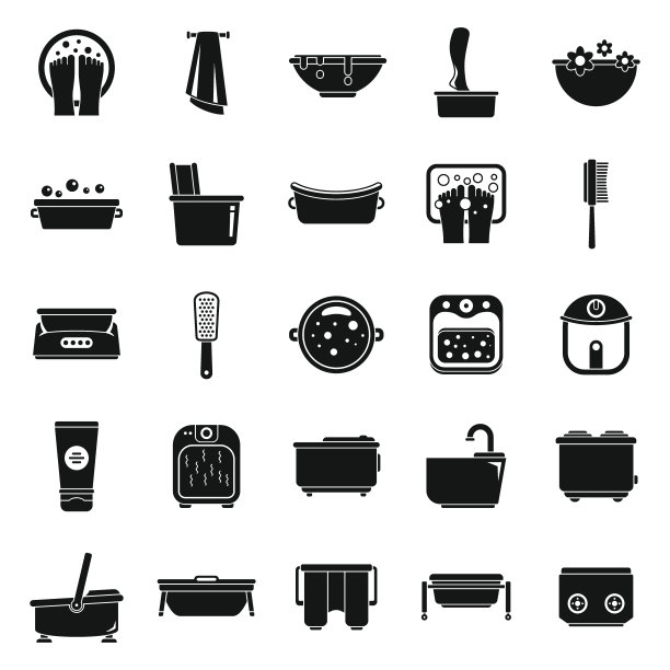 足浴图标设置简单向量。美丽平静的图片下载