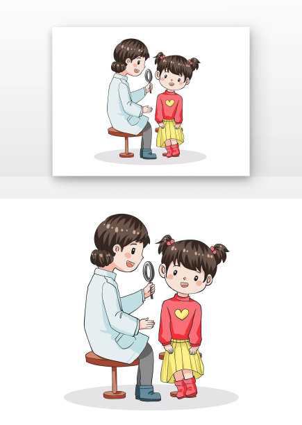 红色女孩爱耳日医生检查儿童插画图片下载