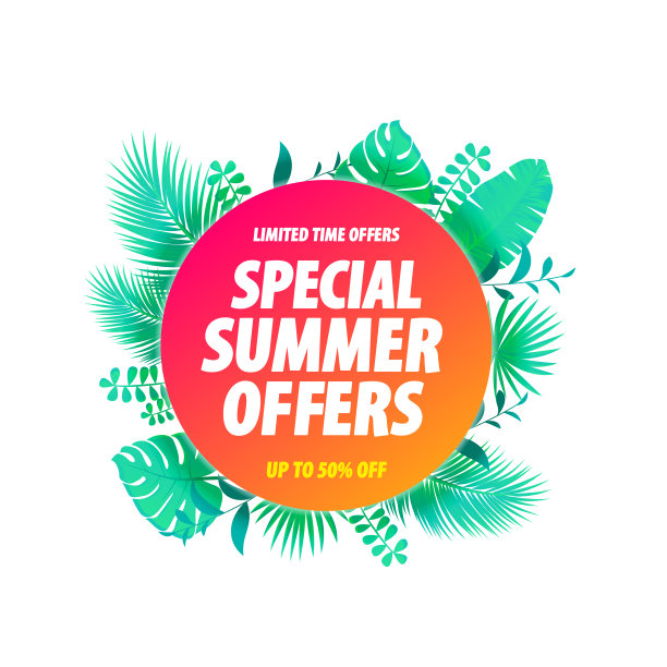 特别夏季优惠标签热带树叶背景图片下载