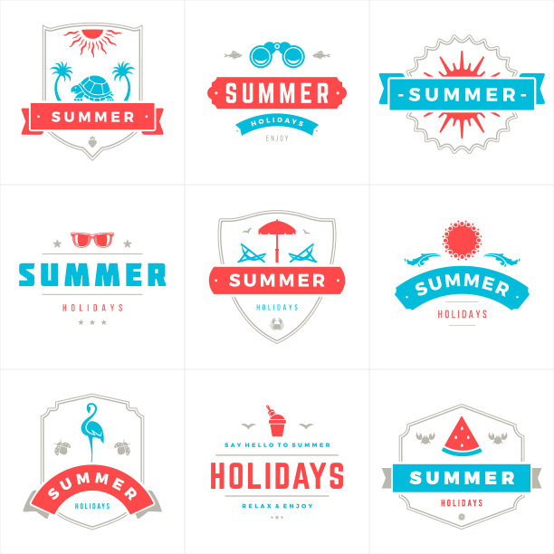 暑假标签和徽章排版矢量设计图片下载