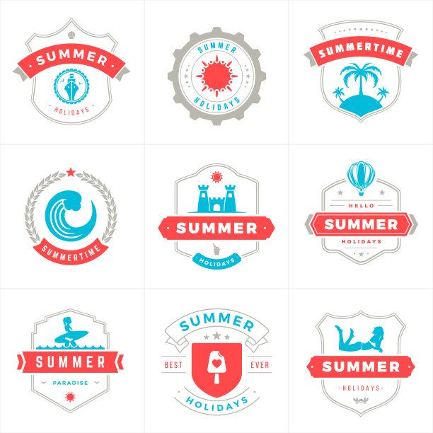 暑假标签和徽章排版矢量设计图片下载