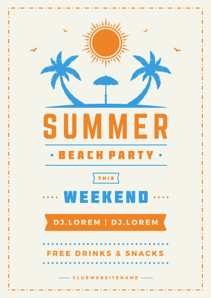 暑假海滩派对传单印刷夜总会事件标签设计。图片下载