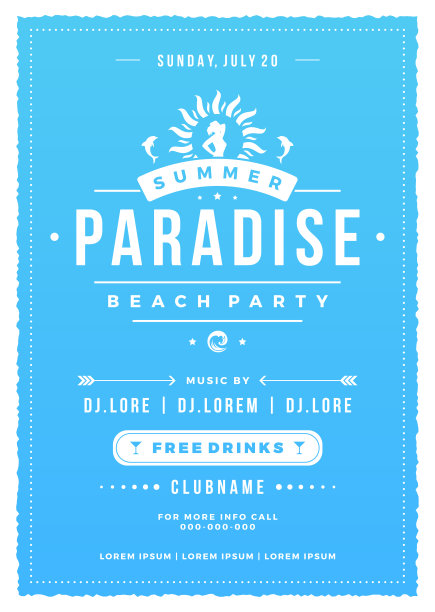 暑假海滩派对传单印刷夜总会事件标签设计。图片下载