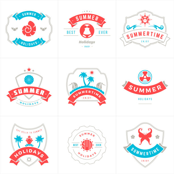暑假标签和徽章排版矢量设计图片下载