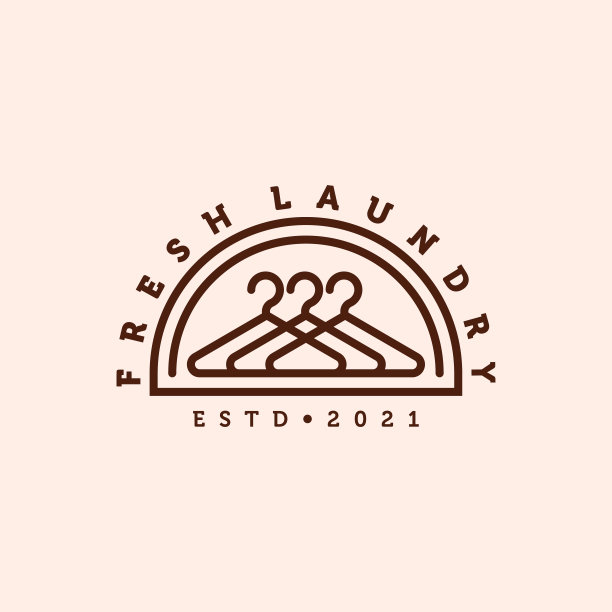 衣架洗衣极简主义线艺术标志矢量插图设计。衣架单线标志徽章模板设计。简单的现代新鲜洗衣店插图标志概念。图片下载