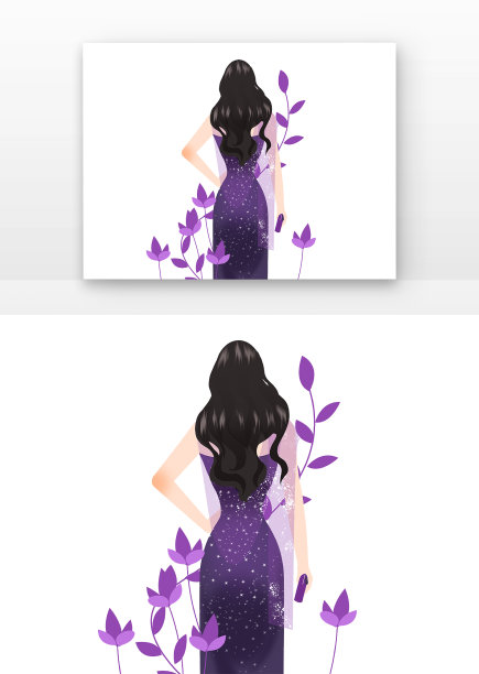 妇女节女孩背影紫色纱裙图片下载