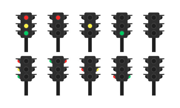 交通灯图标设置。运动控制信号。安全。规则。向量eps 10图片下载