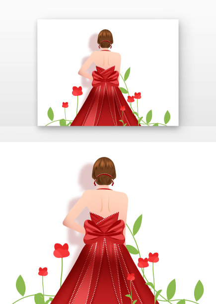 妇女节女孩背影红色吊带裙图片下载
