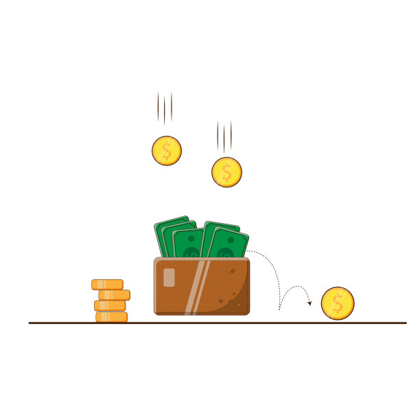 金币钱在钱包里飞矢量插图图片下载