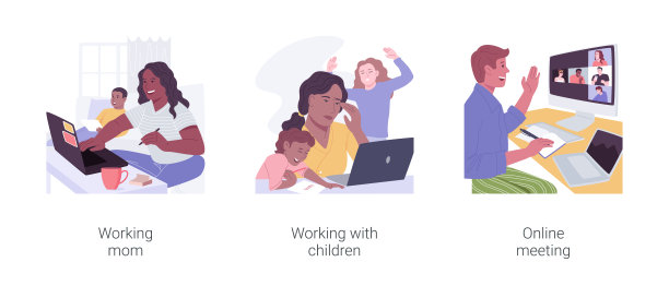 家庭办公室孤立的卡通矢量插图集。图片下载