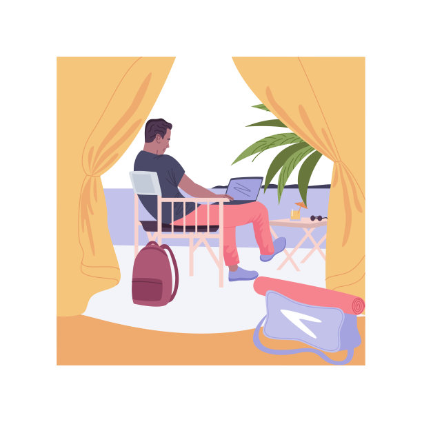 工作任何地方孤立的卡通矢量插图。图片下载