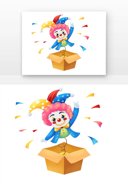 愚人节可爱小丑从盒子里蹦出来图片下载