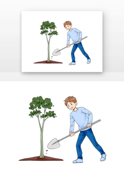 植树节儿童植树拿铁锹铲土的男孩图片下载