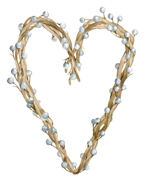 用树枝和浆果或珍珠做成的水彩心。情人节贺卡和母亲节贺卡图片下载