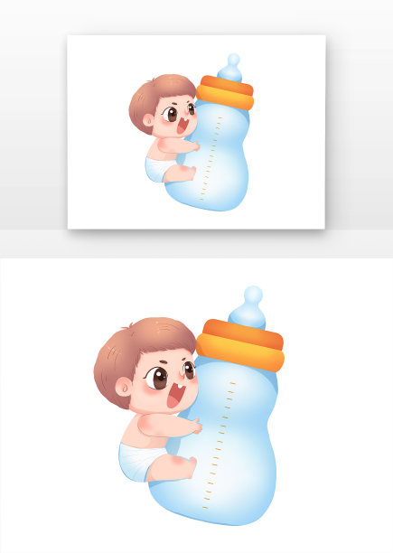 可爱婴儿开心抱着奶瓶图图片下载