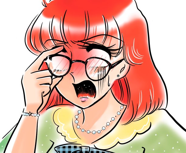 一幅70年代少女漫画风格的插图，画的是一个戴着眼镜的女权主义女性对某人生气图片下载