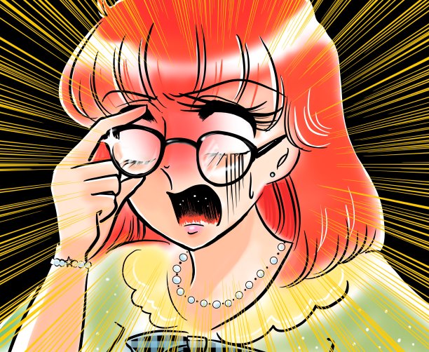 一幅70年代少女漫画风格的插图，画的是一个戴着眼镜的女权主义女性对某人生气图片下载