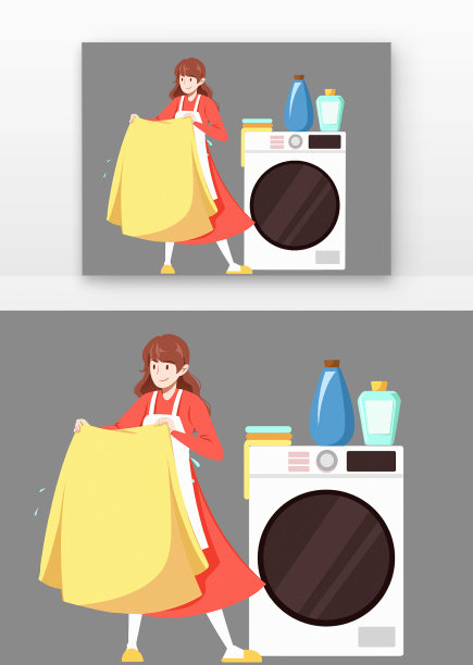 扁平家政小时工妇女节人物晾衣服PNG素材图片下载